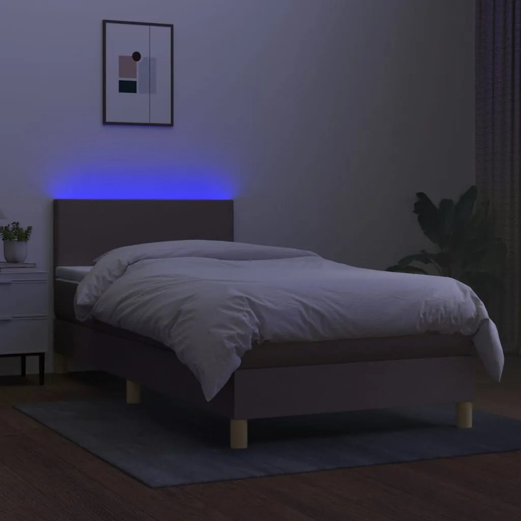 Letto a molle con materasso e led tortora 90x190 cm in tessuto