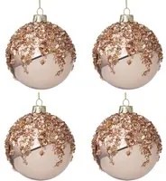 Palline di Natale in Vetro Oro Rosa e Paillettes 100 mm Addobbi Natalizi Albero