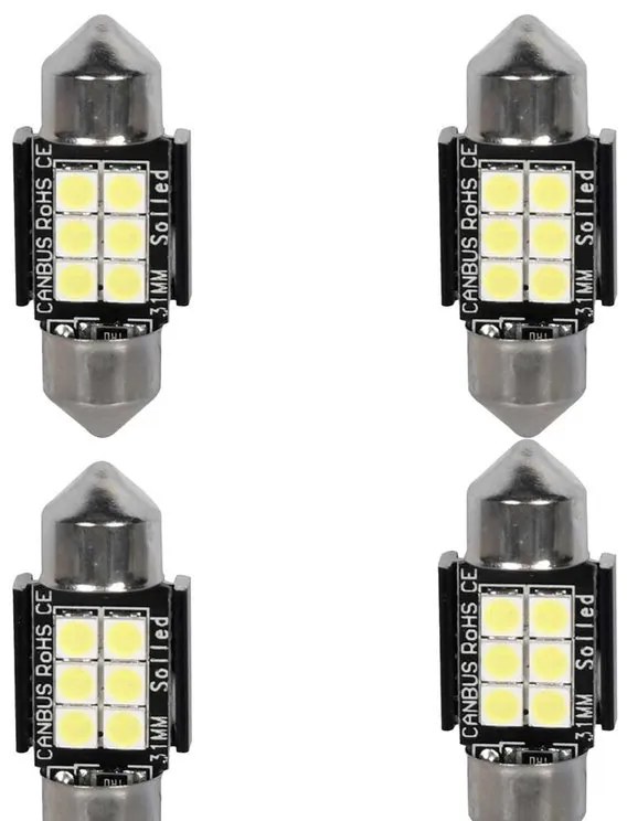 4 Pezzi Lampada Led Siluro 31mm Canbus T11 SV8.5 C5W C10W 6 SMD 3030 12V 24V 2.5W 360lm Bianco 6500K per Auto e Camion