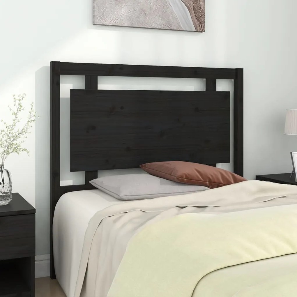 Testiera Per Letto Nera 105,5x4x100cm İn Legno Massello Di Pino /