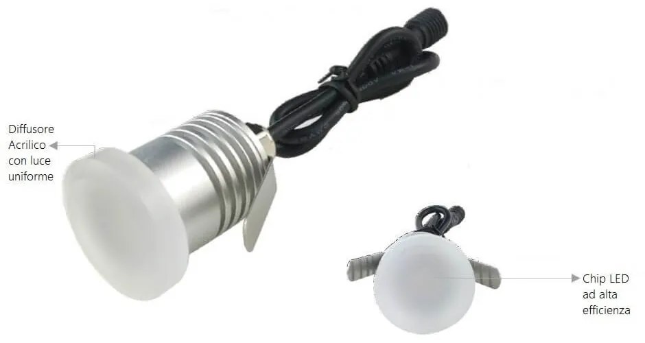 Faretto LED 1W IP65, Tondo, Luce Diffusa - Professional Colore  Bianco Naturale 4.000K