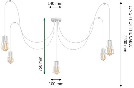 Lampadario a sospensione con filo TUBE LONG 5xE27/10W/230V bianco