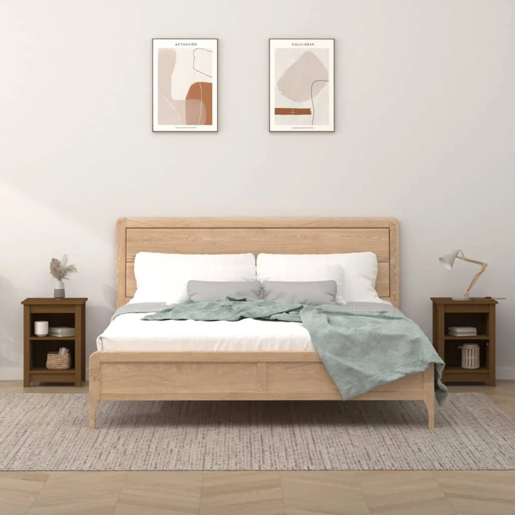 Comodini 2 Pz Ambra 40x35x55 Cm İn Legno Massello Di Pino /