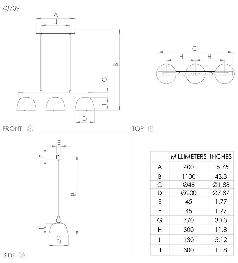 Lampadario Moderno Sherburn 3 Luci Metallo Nero E Marrone