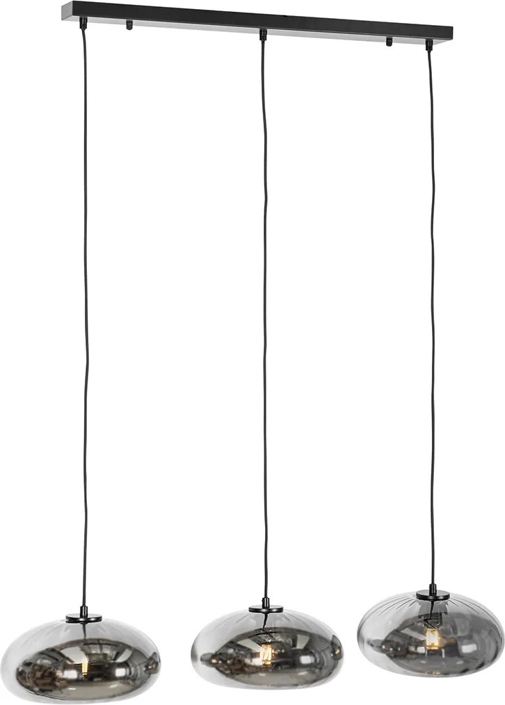 Lampadario nero con vetro fumé oblungo 3 luci - Ayesha