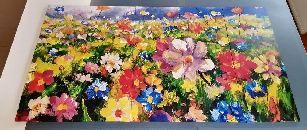 Quadri 5 pezzi – Pittura a olio di fiori di campo