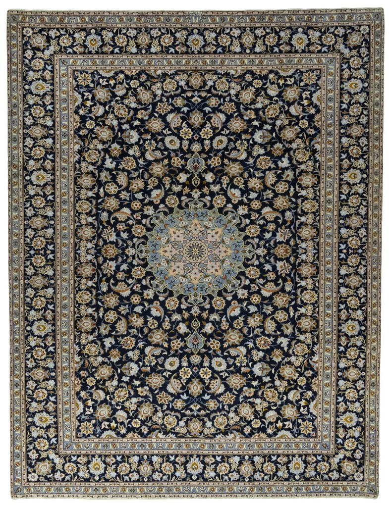 Kashan Tappeto 310x410 Blu (Iran) Annodato A Mano