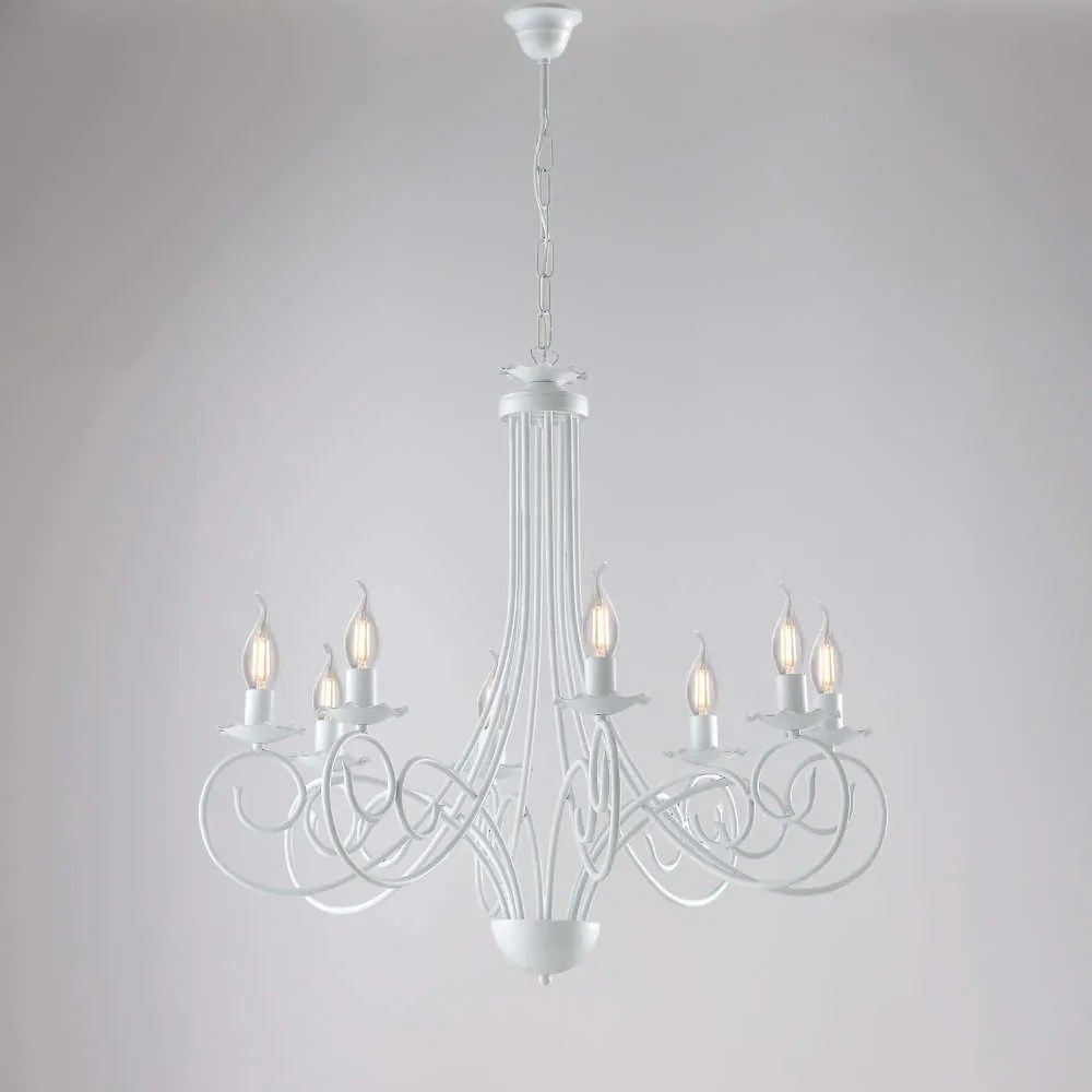 Bonetti Illumina Lampadario in ferro laccato bianco con decorazione effetto shabby chic 8 luci