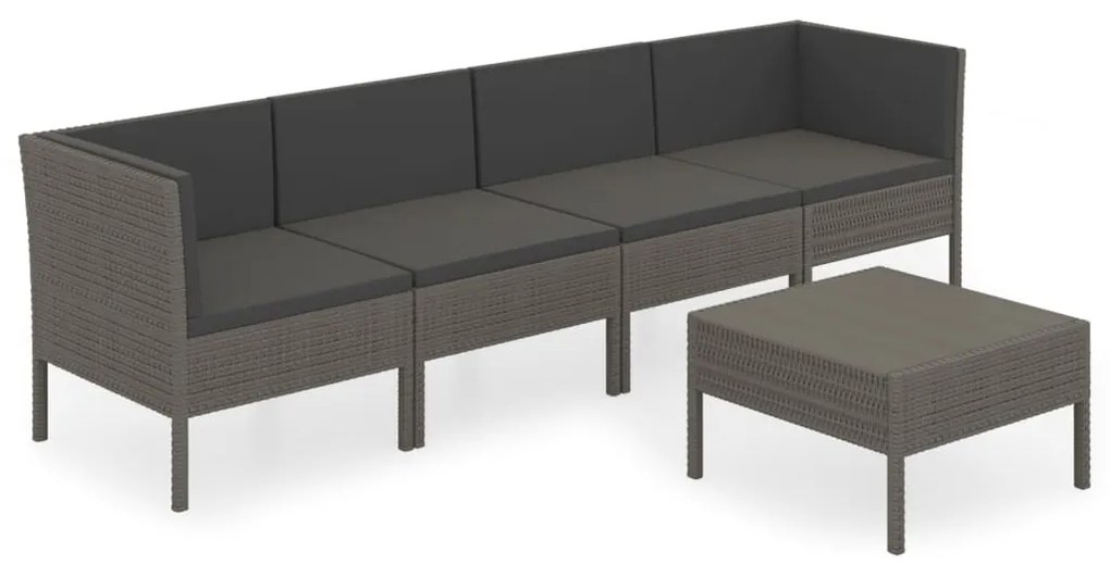 Set divani da giardino 5 pz con cuscini in polyrattan grigio