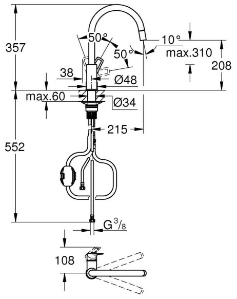 GROHE 30556000 - Miscelatore per lavello START LOOP 357 mm cromo lucido
