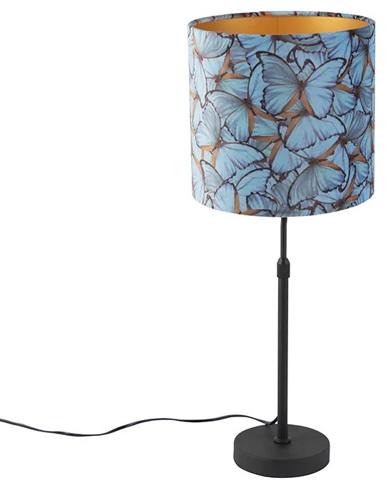 Lampada da tavolo nera con paralume in velluto con farfalle dorate 25 cm - Parte