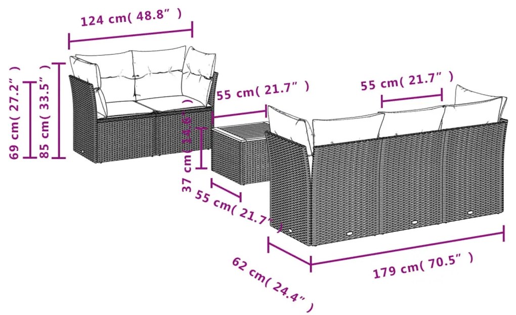 Set Divano da Giardino 6 pz con Cuscini Grigio in Polyrattan