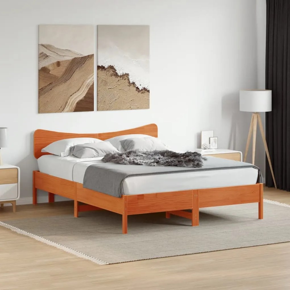 Testiera marrone cera 140 cm in legno massello di pino