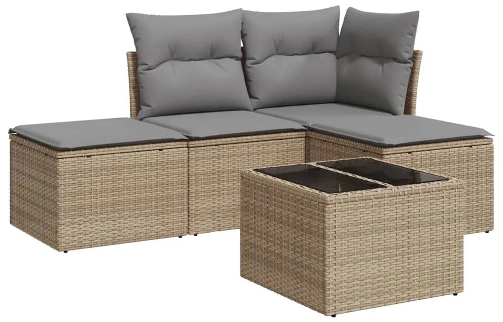 Set divano da giardino 5 pz con cuscini beige in polyrattan