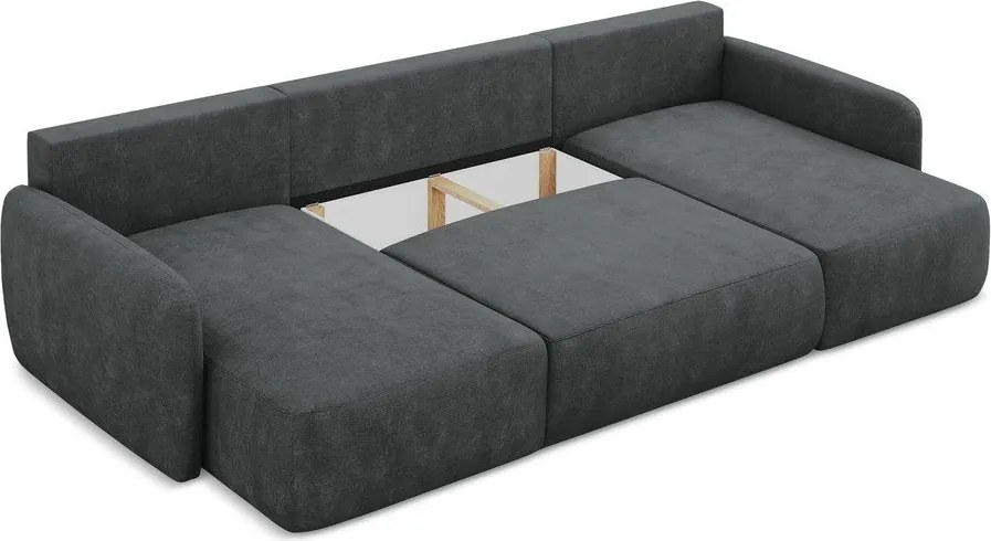 Divano angolare grigio scuro allungabile/con contenitore (a U) con rivestimento in ciniglia Lilo – Makamii