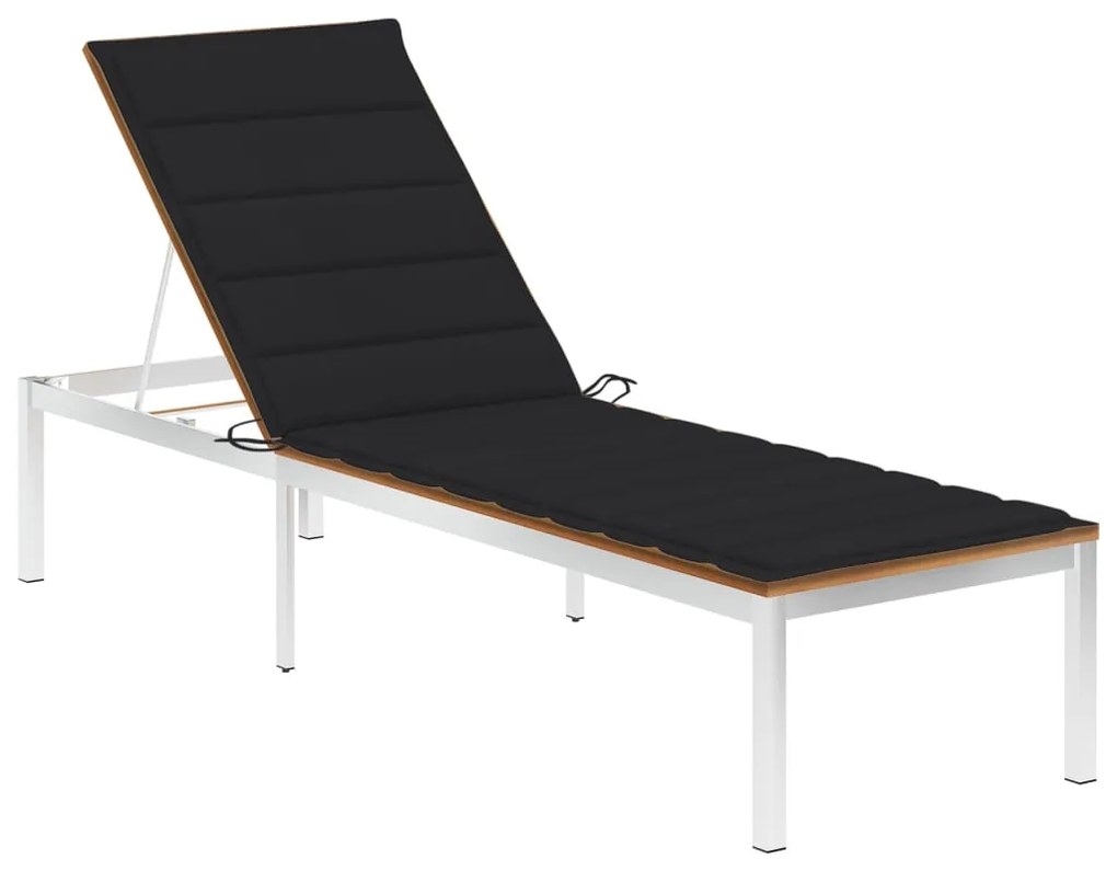 Sdraio Con Cuscino İn Legno Massello Di Acacia E Acciaio Inox /