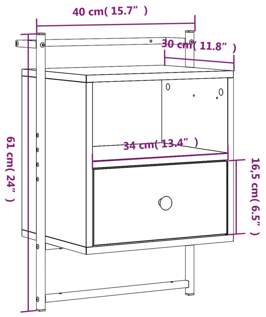 Comodini a Muro 2 pz Grigio Sonoma 40x30x61cm Legno Multistrato