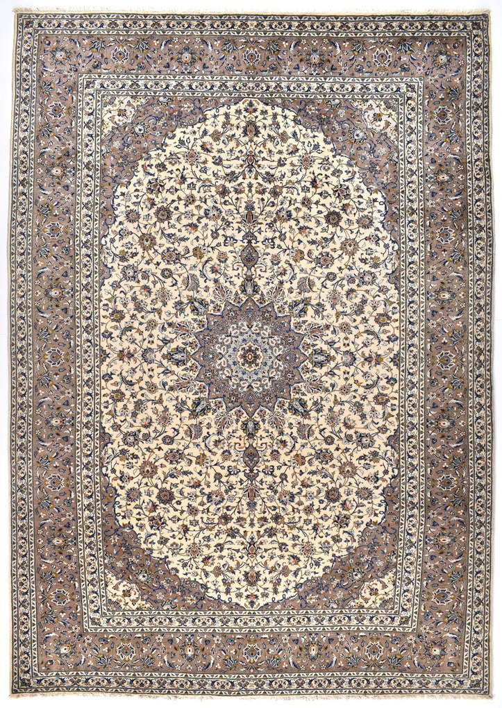 Kashan Tappeto 400x280 Beige (Iran) Annodato A Mano