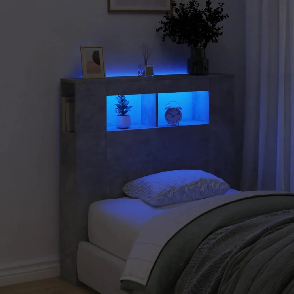Testiera Led Grigio Cemento 100x18,5x103,5 Cm Legno Multistrato /