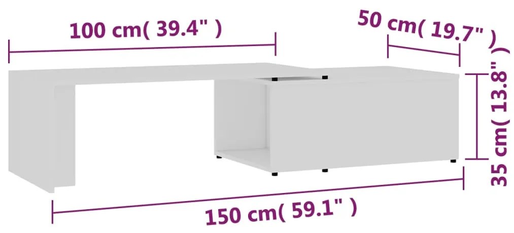Tavolino da Salotto Bianco 150x50x35 cm in Legno Multistrato