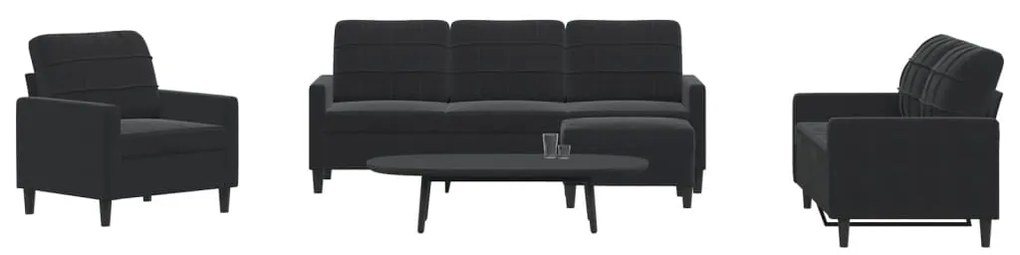Set Di Divani 4 Pz Con Cuscini Nero İn Velluto /