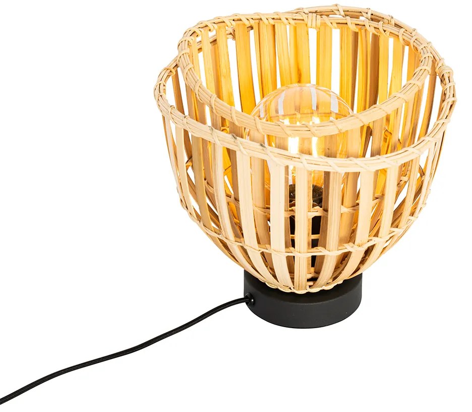Lampada da tavolo orientale nera con bambù naturale - Pua