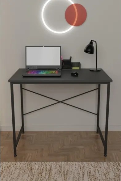 Scrivania Stile Industrial Ferro E Legno 90x60x73 Adam Antracite