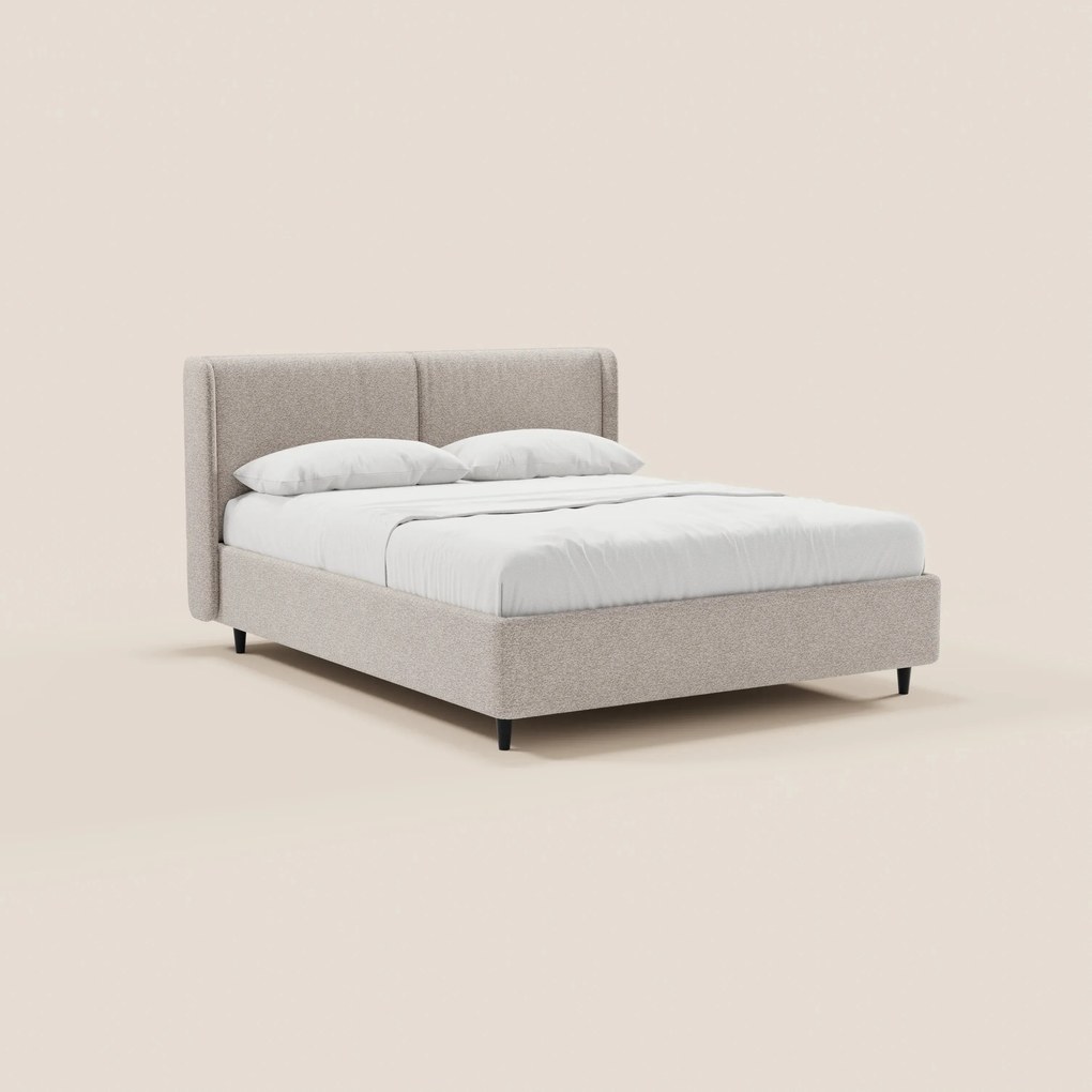 VALKIRIA letto di design con vano contenitore e testiera avvolgente - 2 cuscini imbottiti e tessuto Oeko-Tex®