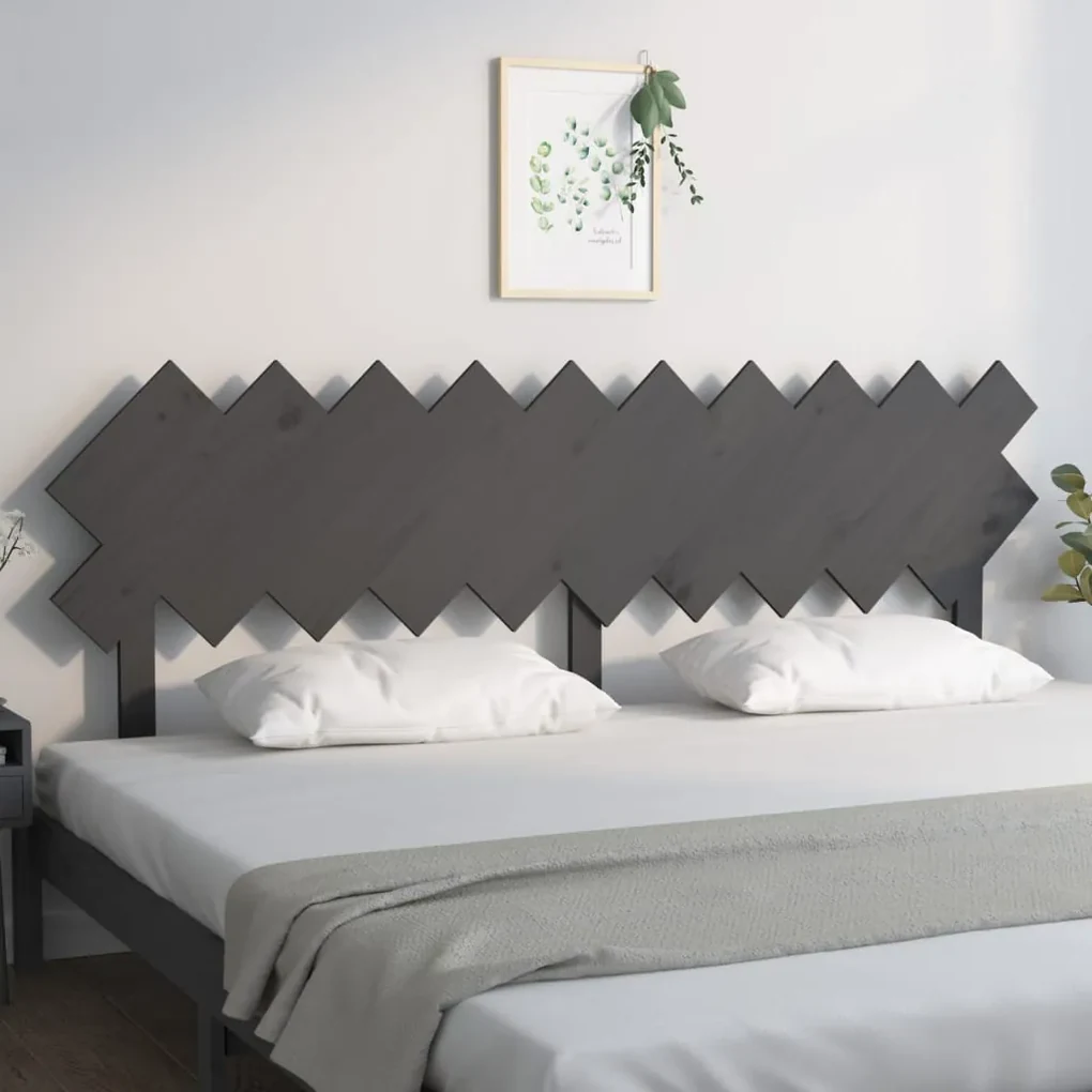 Testiera per letto grigia 196x3x80,5 cm legno massello di pino