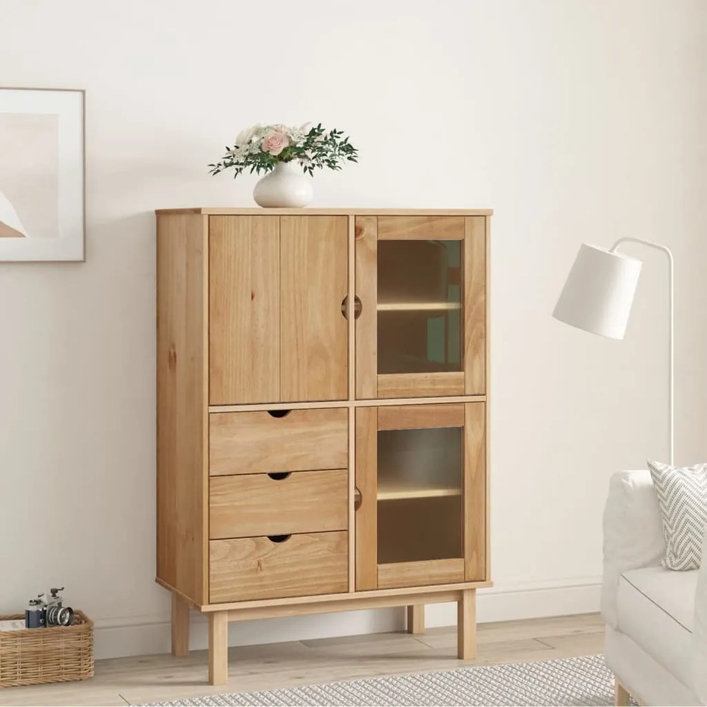 Credenza Otta 85x43x125 Cm İn Legno Massello Di Pino /