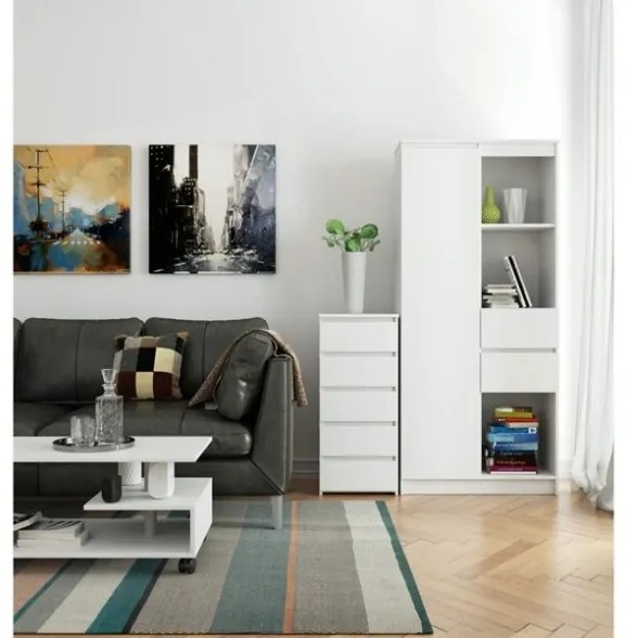 Cassettiera Moderna 40x35x92 Cm 5 Cassetti Bianco Opaco Artika