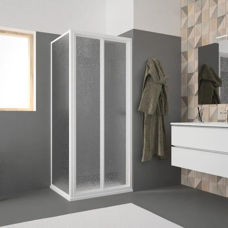 Porta doccia pieghevole Opale, L 84-90 cm x H 185 cm x SP 2.8 mm, profilo bianco, vetro smerigliato