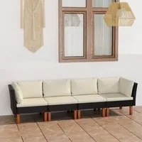 Divano da Giardino a 4 Posti con Cuscini Nero in Polyrattan 3059730