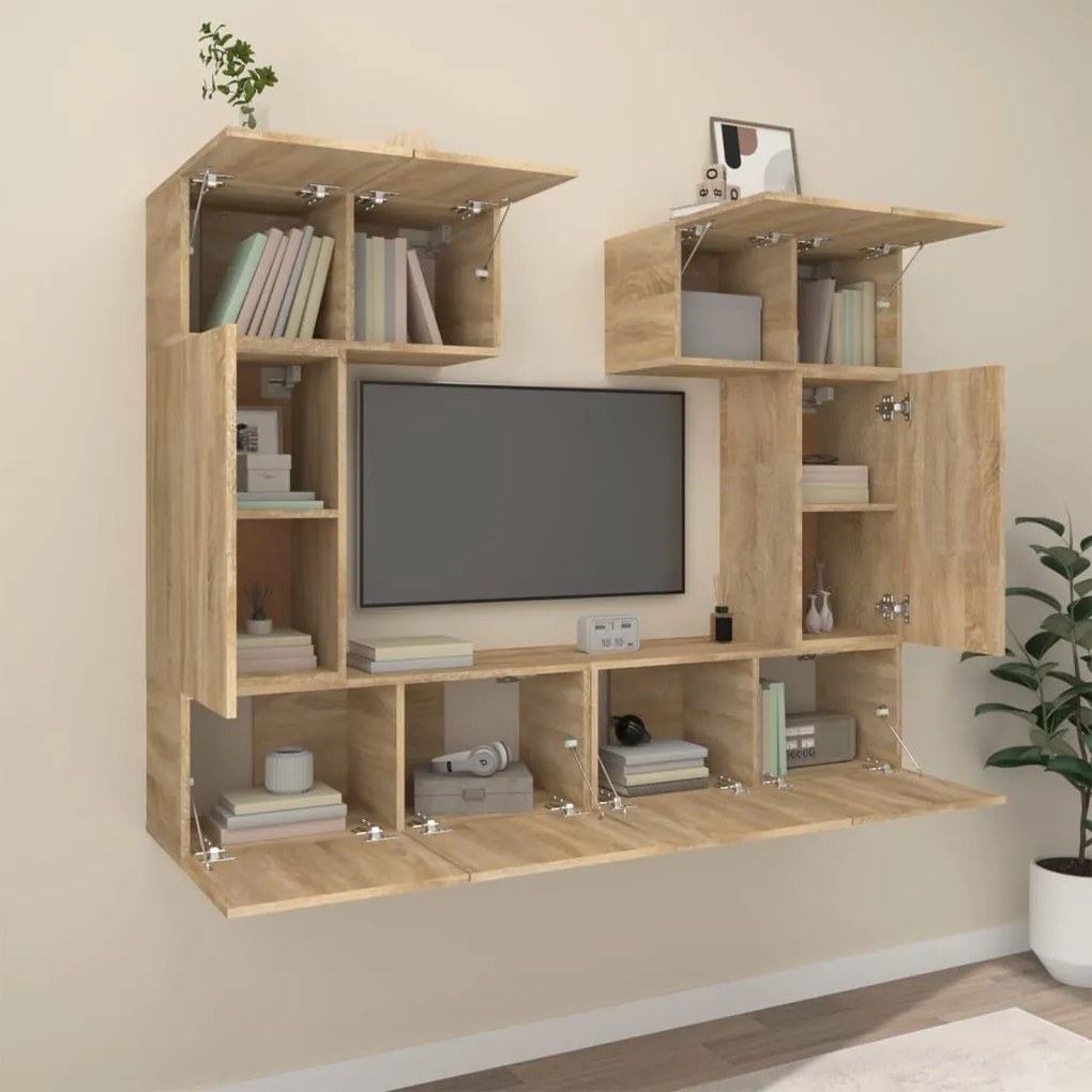 Set di mobili porta tv 6 pz rovere sonoma in legno multistrato