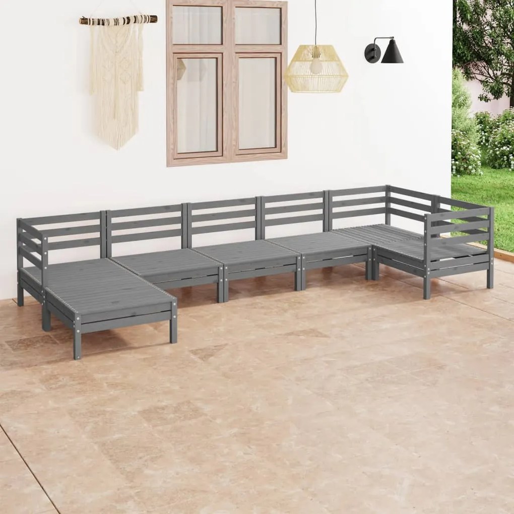 Set salotto da giardino 7 pz in legno massello di pino grigio