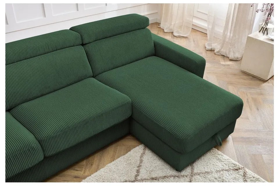 Divano angolare in verde scuro allungabile (con composizione variabile) con rivestimento in velluto a coste Monaco – Bobochic Paris