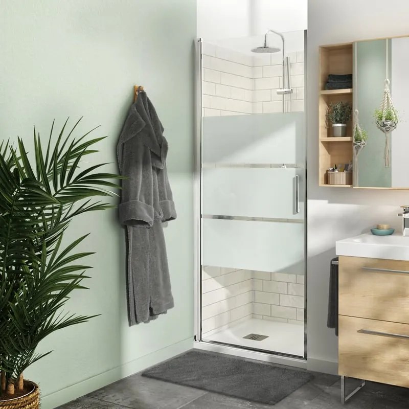 Porta doccia battente Remix, L 87.5-90.5 cm x H 195 cm x SP 8 mm, profilo cromo, vetro serigrafato