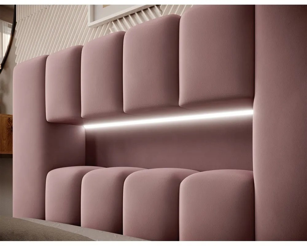 Letto singolo imbottito rosa con contenitore con rete inclusa 90x200 cm Lamica – ELTAP