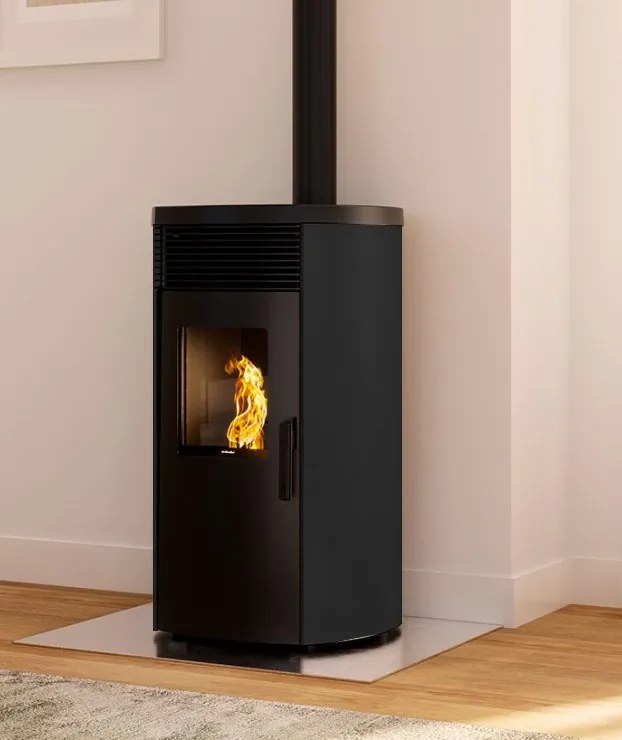 Stufa a pellet ad aria uscita fumi superiore 8kw serbatoio in acciaio nero Royal rondine air 80 us 808102521