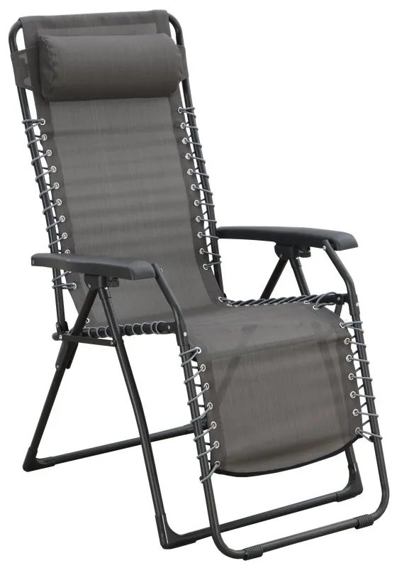 Sedia a sdraio da giardino con cuscino Relax Chair pieghevole con braccioli 1 posti in acciaio, seduta in textilene antracite L 91 x H 116 x P 91 cm