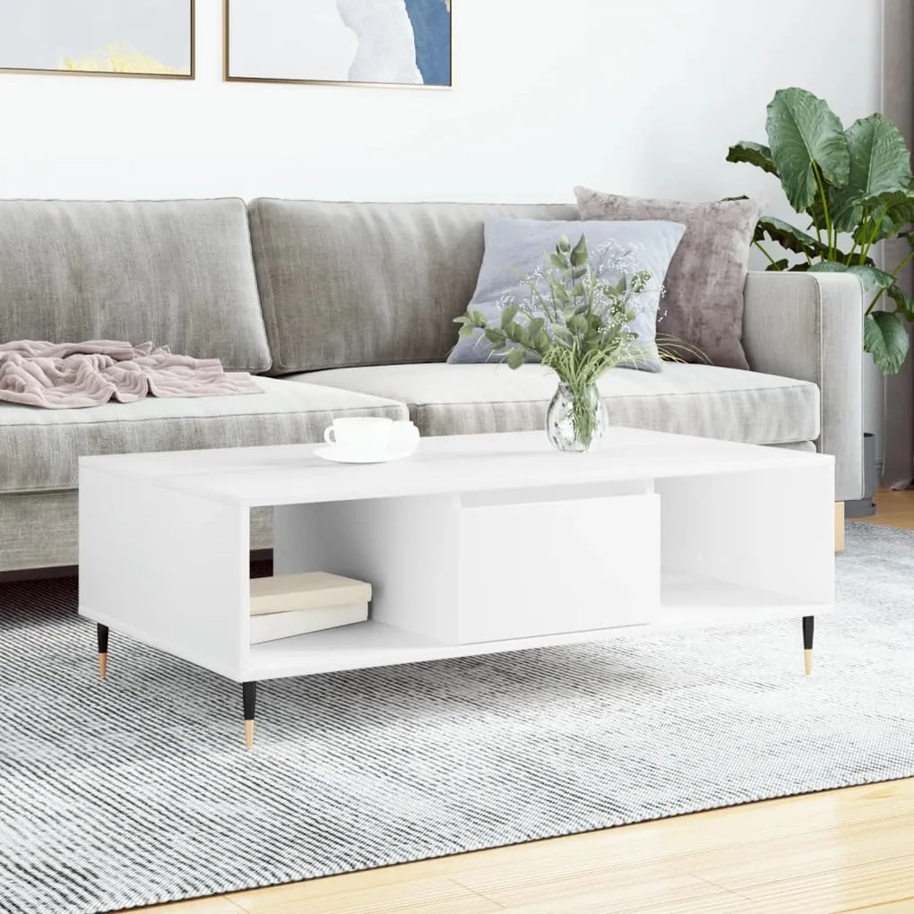 Tavolino Da Salotto Bianco 104x60x35 Cm İn Legno Multistrato /