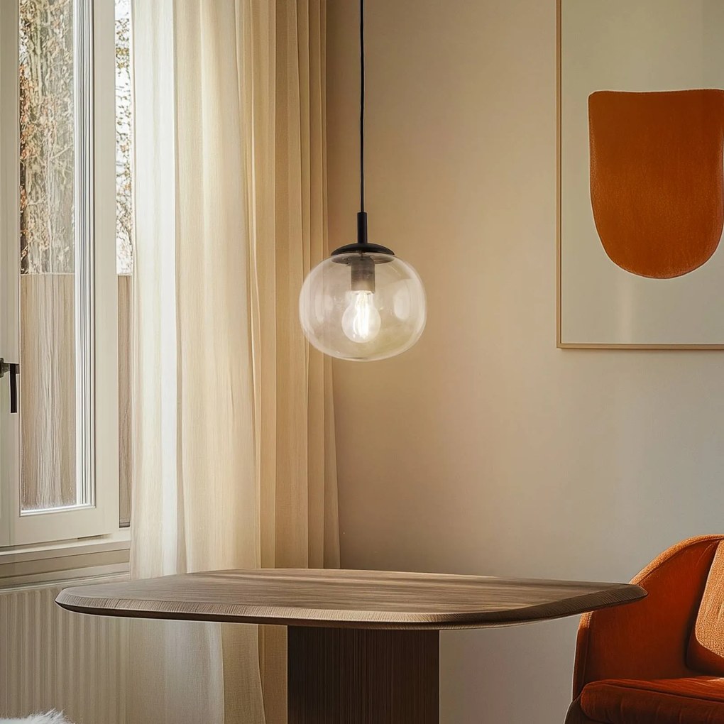 TK Lighting Lampada a sospensione Vibe, vetro marrone-trasparente, Ø 20 cm