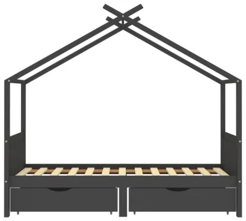 Giroletto Bambini Cassetti Grigio Scuro Pino Massello 90x200 cm