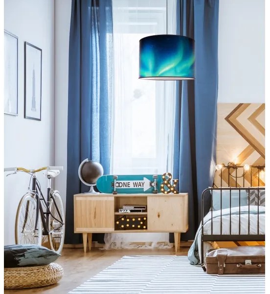 Duolla - Lampadario a sospensione con filo PRINT L 1xE27/40W/230V diametro 45 cm nero/turchese