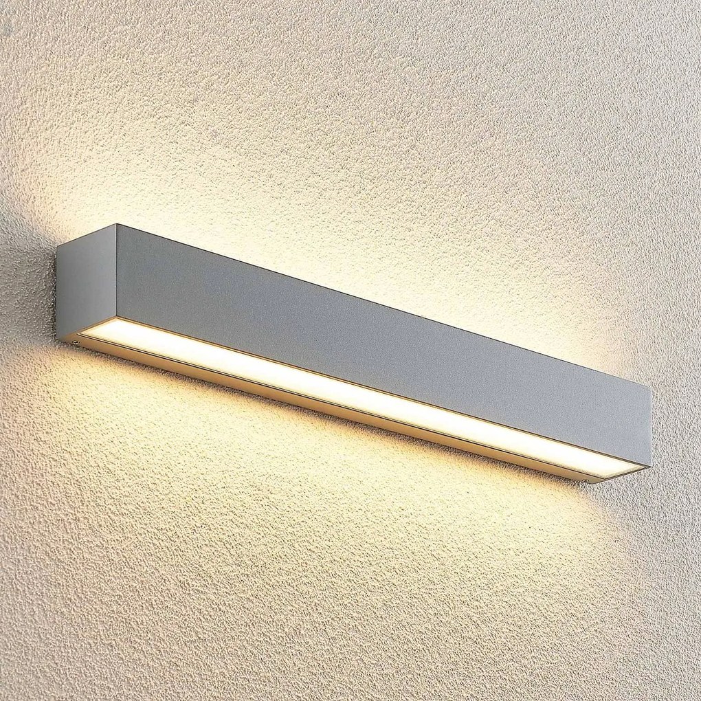 Lucande Applique a LED Lengo, 50 cm, argento, a 2 luci, IP65