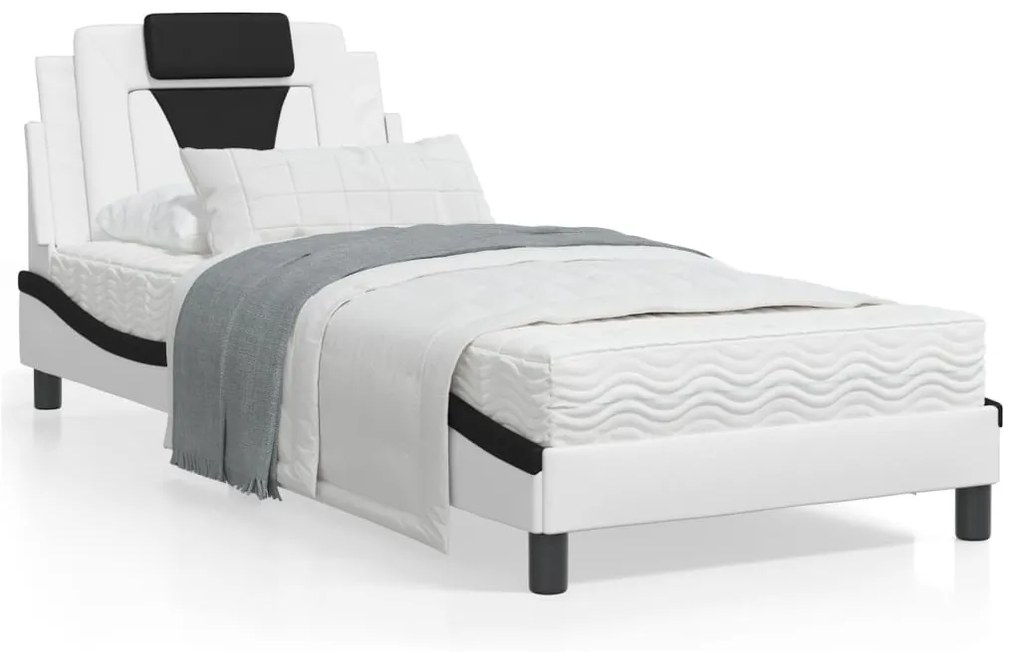 Letto con materasso bianco e nero 90x190 cm in similpelle