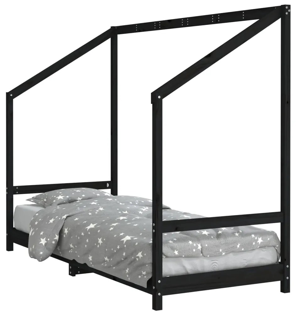 Giroletto per bambini nero 80x200 cm in legno massello di pino