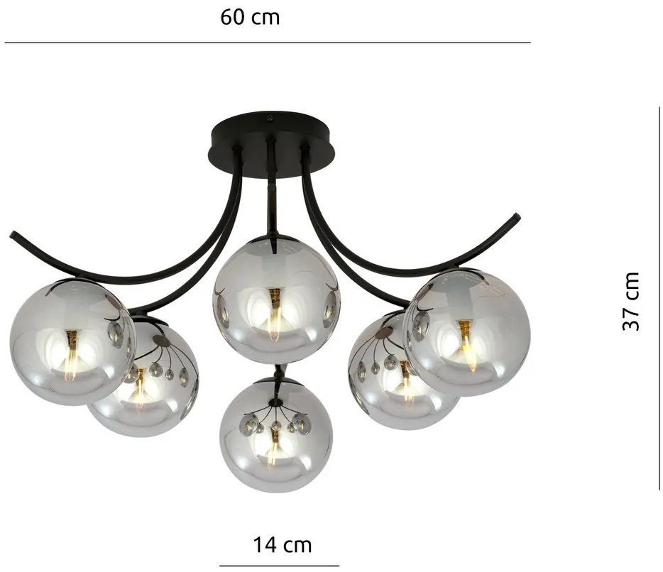 Lampadario da Soffitto in Acciaio e Vetro BOSTON 6 Nero 6xE14