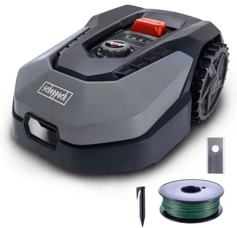 Robot rasaerba connesso 400m2 Scheppach RoboCut L500 con stazione di ricarica Fino a 400 m² Sensore di pioggia WiFi & bt