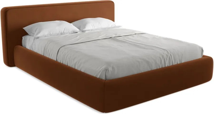 Letto matrimoniale imbottito in terracotta con vano contenitore con griglia da 160x200 cm Kiana - Makamii